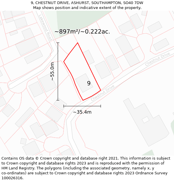 9, CHESTNUT DRIVE, ASHURST, SOUTHAMPTON, SO40 7DW: Plot and title map