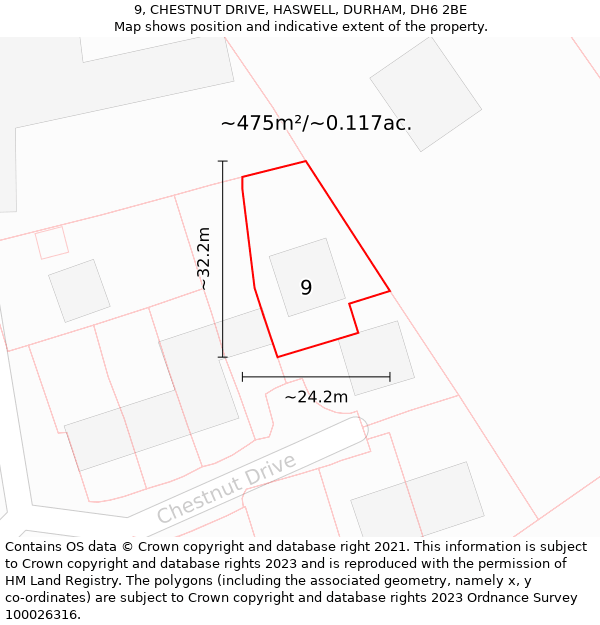 9, CHESTNUT DRIVE, HASWELL, DURHAM, DH6 2BE: Plot and title map