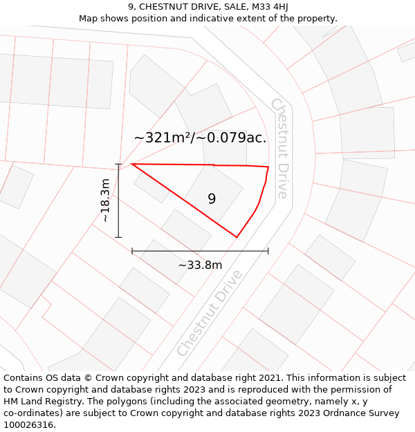 9, CHESTNUT DRIVE, SALE, M33 4HJ: Plot and title map