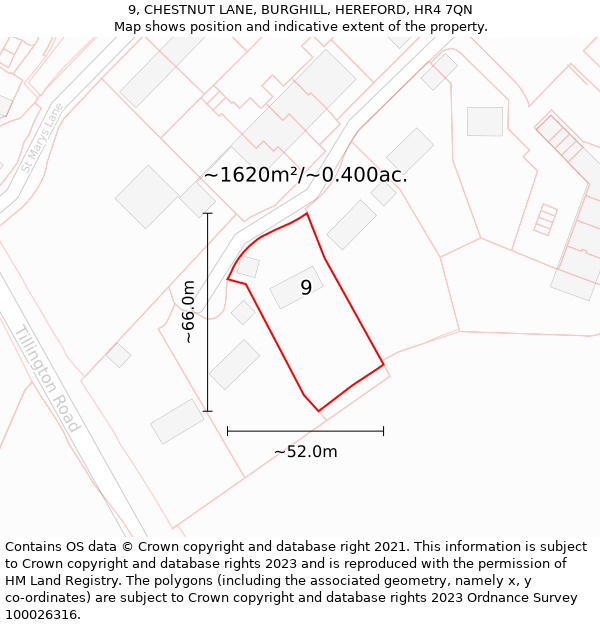 9, CHESTNUT LANE, BURGHILL, HEREFORD, HR4 7QN: Plot and title map