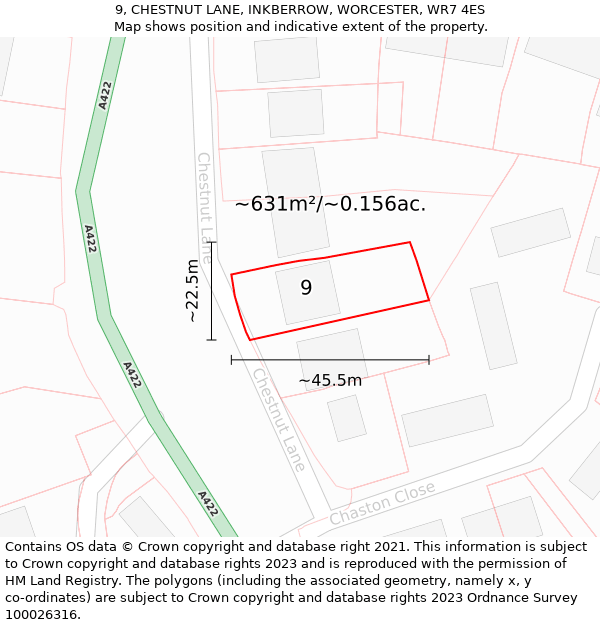 9, CHESTNUT LANE, INKBERROW, WORCESTER, WR7 4ES: Plot and title map