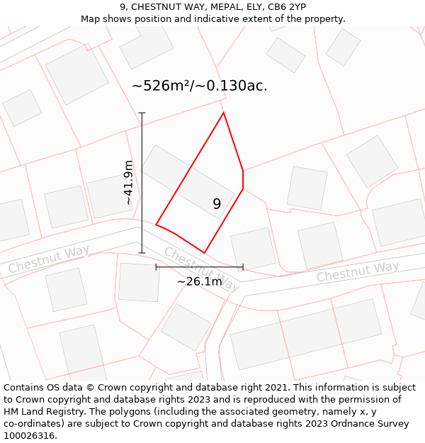 9, CHESTNUT WAY, MEPAL, ELY, CB6 2YP: Plot and title map