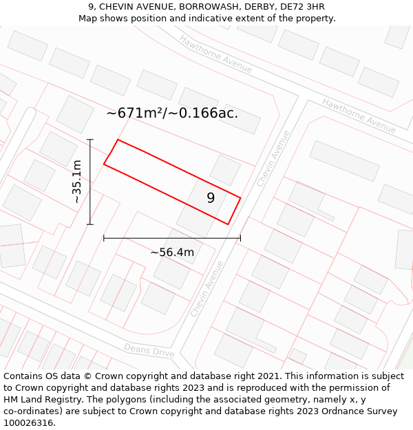 9, CHEVIN AVENUE, BORROWASH, DERBY, DE72 3HR: Plot and title map