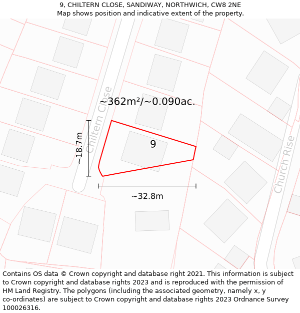 9, CHILTERN CLOSE, SANDIWAY, NORTHWICH, CW8 2NE: Plot and title map