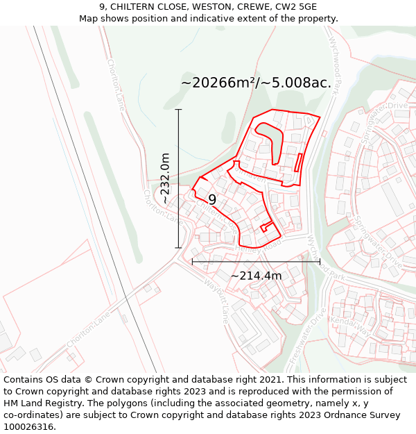 9, CHILTERN CLOSE, WESTON, CREWE, CW2 5GE: Plot and title map