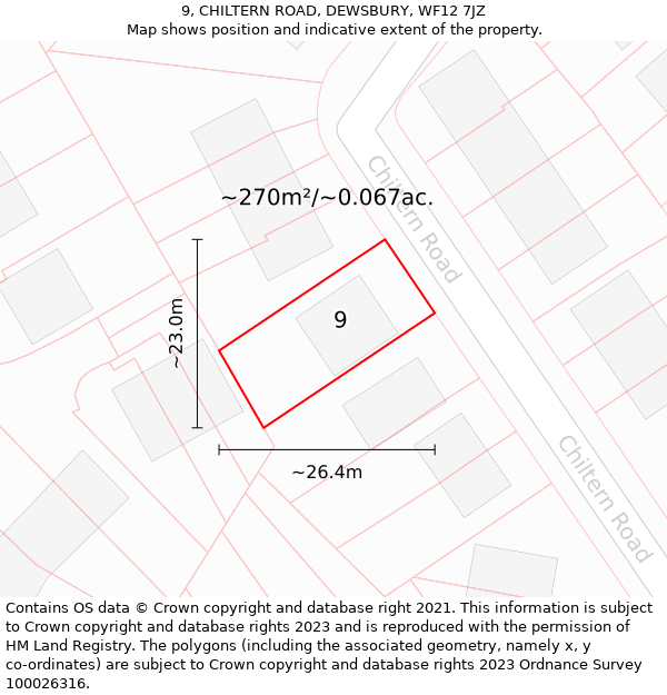 9, CHILTERN ROAD, DEWSBURY, WF12 7JZ: Plot and title map