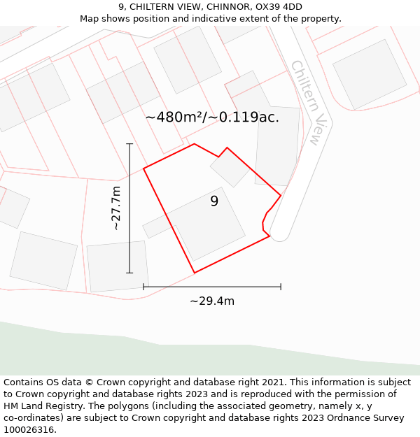 9, CHILTERN VIEW, CHINNOR, OX39 4DD: Plot and title map