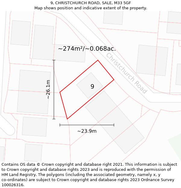 9, CHRISTCHURCH ROAD, SALE, M33 5GF: Plot and title map