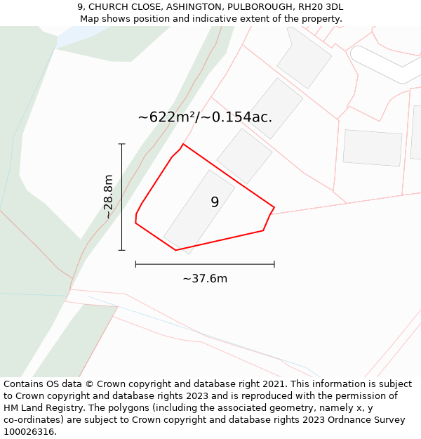 9, CHURCH CLOSE, ASHINGTON, PULBOROUGH, RH20 3DL: Plot and title map