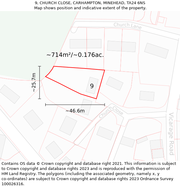 9, CHURCH CLOSE, CARHAMPTON, MINEHEAD, TA24 6NS: Plot and title map