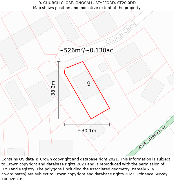9, CHURCH CLOSE, GNOSALL, STAFFORD, ST20 0DD: Plot and title map