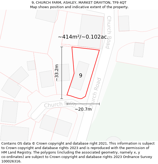 9, CHURCH FARM, ASHLEY, MARKET DRAYTON, TF9 4QT: Plot and title map