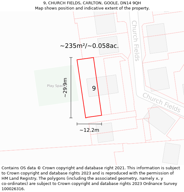 9, CHURCH FIELDS, CARLTON, GOOLE, DN14 9QH: Plot and title map