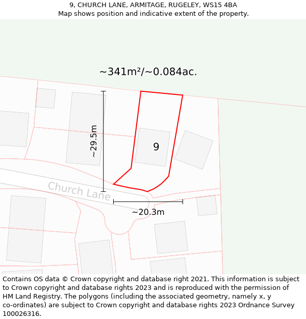 9, CHURCH LANE, ARMITAGE, RUGELEY, WS15 4BA: Plot and title map