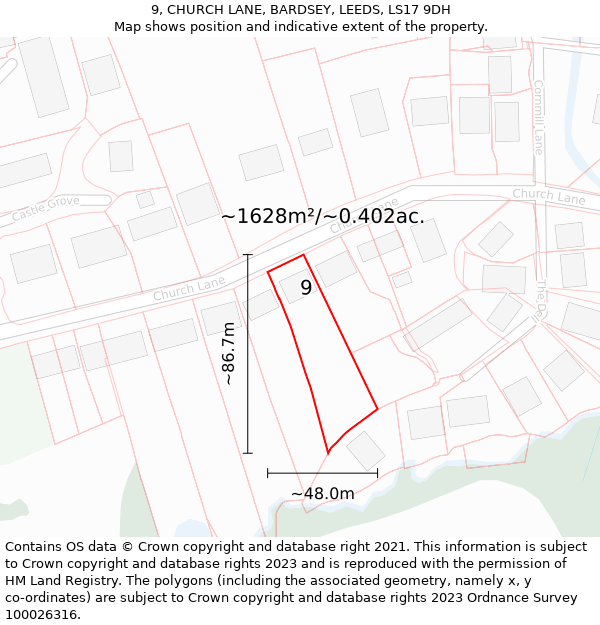 9, CHURCH LANE, BARDSEY, LEEDS, LS17 9DH: Plot and title map