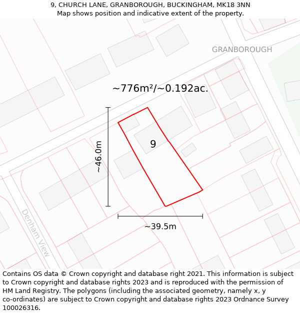 9, CHURCH LANE, GRANBOROUGH, BUCKINGHAM, MK18 3NN: Plot and title map