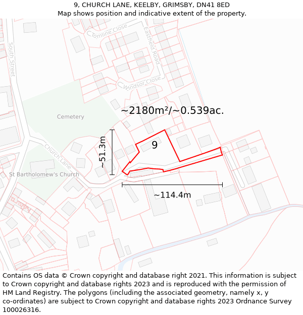 9, CHURCH LANE, KEELBY, GRIMSBY, DN41 8ED: Plot and title map