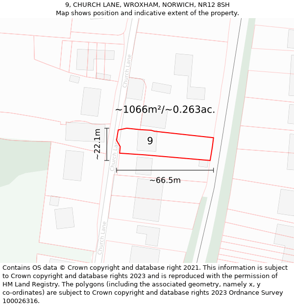 9, CHURCH LANE, WROXHAM, NORWICH, NR12 8SH: Plot and title map