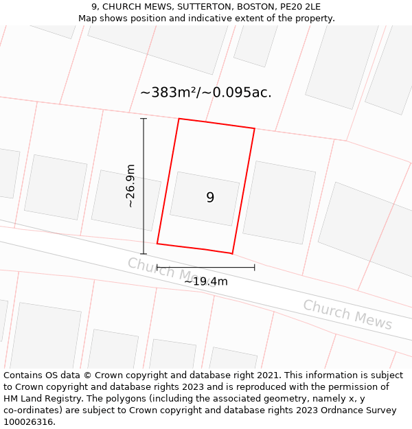 9, CHURCH MEWS, SUTTERTON, BOSTON, PE20 2LE: Plot and title map