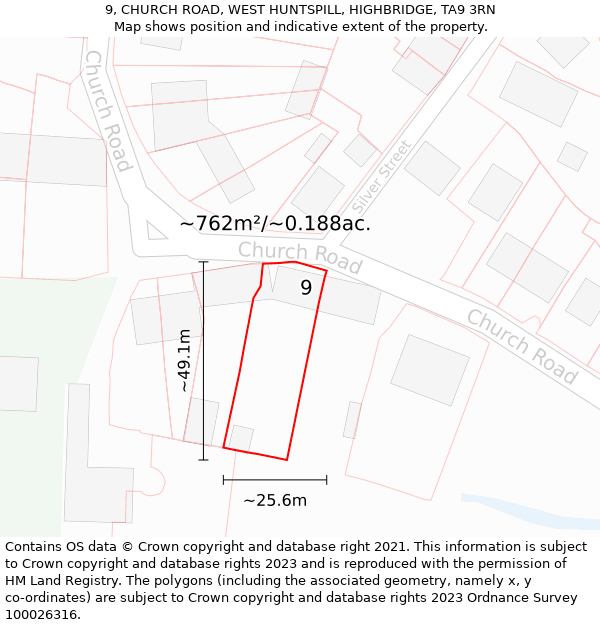 9, CHURCH ROAD, WEST HUNTSPILL, HIGHBRIDGE, TA9 3RN: Plot and title map