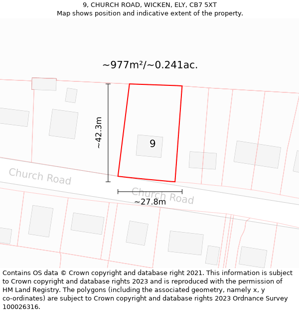 9, CHURCH ROAD, WICKEN, ELY, CB7 5XT: Plot and title map