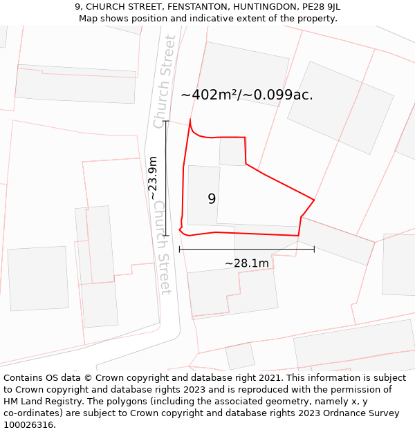 9, CHURCH STREET, FENSTANTON, HUNTINGDON, PE28 9JL: Plot and title map