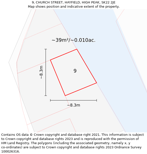 9, CHURCH STREET, HAYFIELD, HIGH PEAK, SK22 2JE: Plot and title map