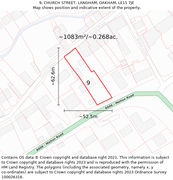 9, CHURCH STREET, LANGHAM, OAKHAM, LE15 7JE: Plot and title map