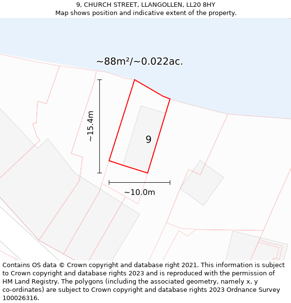 9, CHURCH STREET, LLANGOLLEN, LL20 8HY: Plot and title map