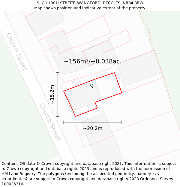 9, CHURCH STREET, WANGFORD, BECCLES, NR34 8RW: Plot and title map