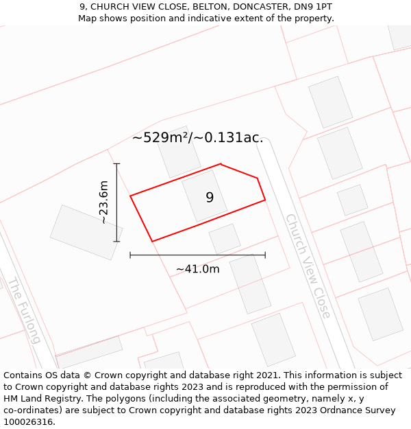 9, CHURCH VIEW CLOSE, BELTON, DONCASTER, DN9 1PT: Plot and title map