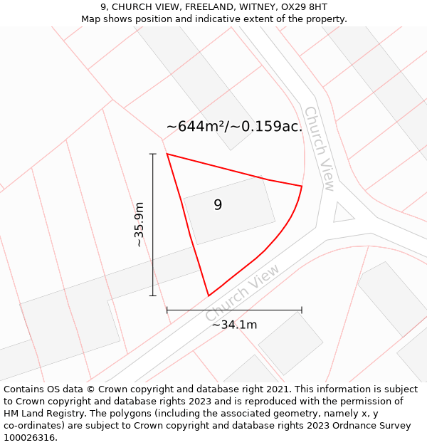 9, CHURCH VIEW, FREELAND, WITNEY, OX29 8HT: Plot and title map