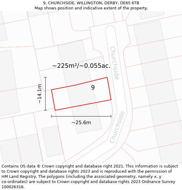 9, CHURCHSIDE, WILLINGTON, DERBY, DE65 6TB: Plot and title map