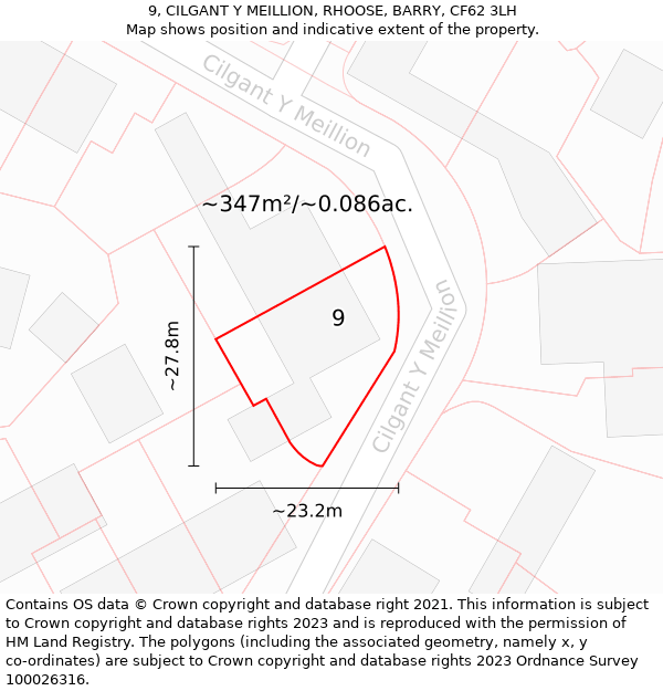 9, CILGANT Y MEILLION, RHOOSE, BARRY, CF62 3LH: Plot and title map