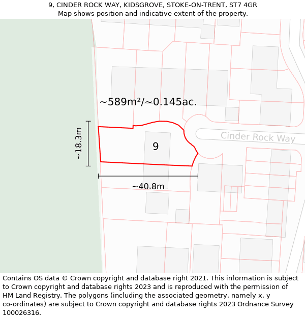 9, CINDER ROCK WAY, KIDSGROVE, STOKE-ON-TRENT, ST7 4GR: Plot and title map