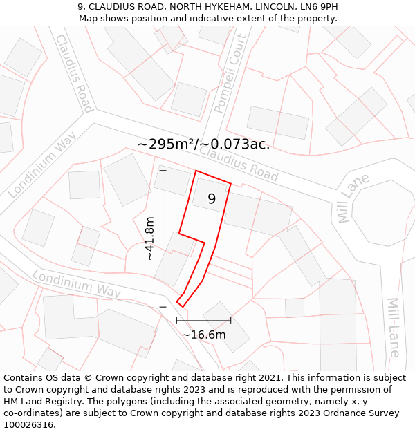 9, CLAUDIUS ROAD, NORTH HYKEHAM, LINCOLN, LN6 9PH: Plot and title map