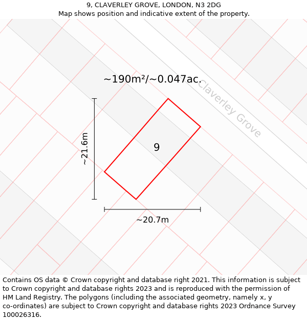 9, CLAVERLEY GROVE, LONDON, N3 2DG: Plot and title map