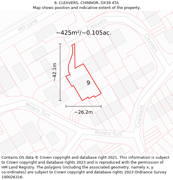 9, CLEAVERS, CHINNOR, OX39 4TA: Plot and title map