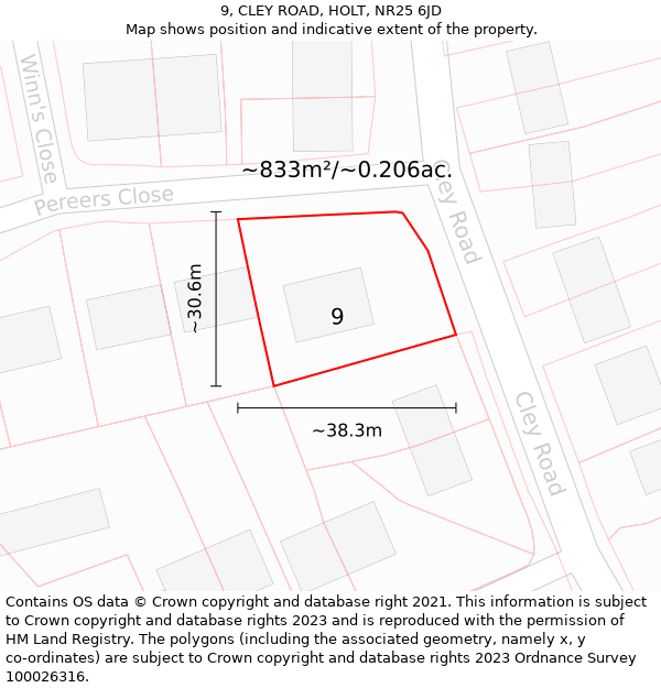 9, CLEY ROAD, HOLT, NR25 6JD: Plot and title map