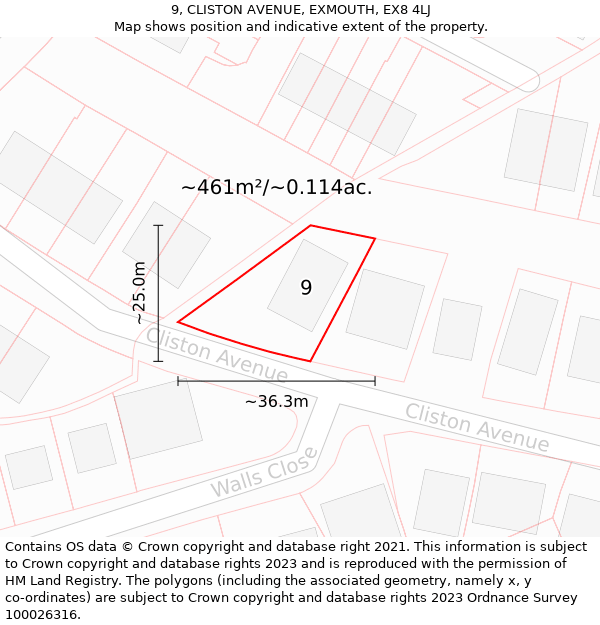 9, CLISTON AVENUE, EXMOUTH, EX8 4LJ: Plot and title map