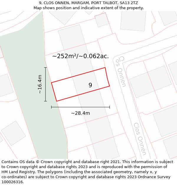 9, CLOS ONNEN, MARGAM, PORT TALBOT, SA13 2TZ: Plot and title map