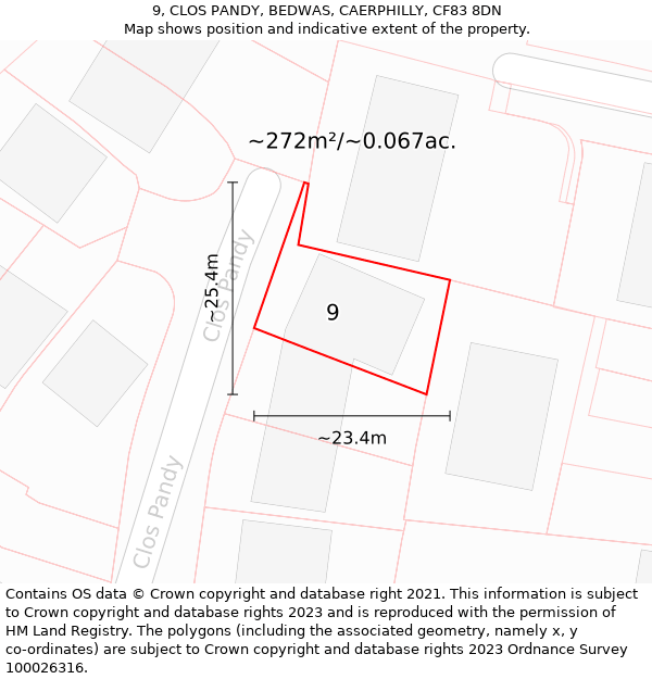 9, CLOS PANDY, BEDWAS, CAERPHILLY, CF83 8DN: Plot and title map