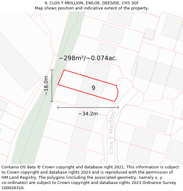 9, CLOS Y MEILLION, EWLOE, DEESIDE, CH5 3GF: Plot and title map