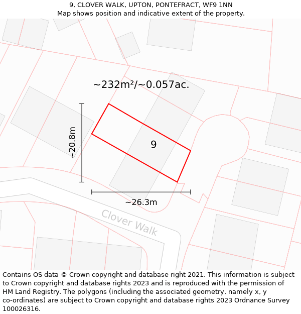 9, CLOVER WALK, UPTON, PONTEFRACT, WF9 1NN: Plot and title map