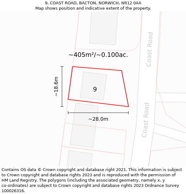 9, COAST ROAD, BACTON, NORWICH, NR12 0AA: Plot and title map