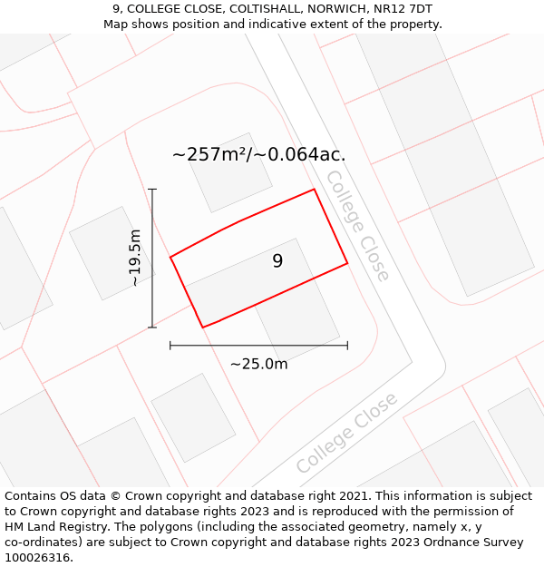 9, COLLEGE CLOSE, COLTISHALL, NORWICH, NR12 7DT: Plot and title map