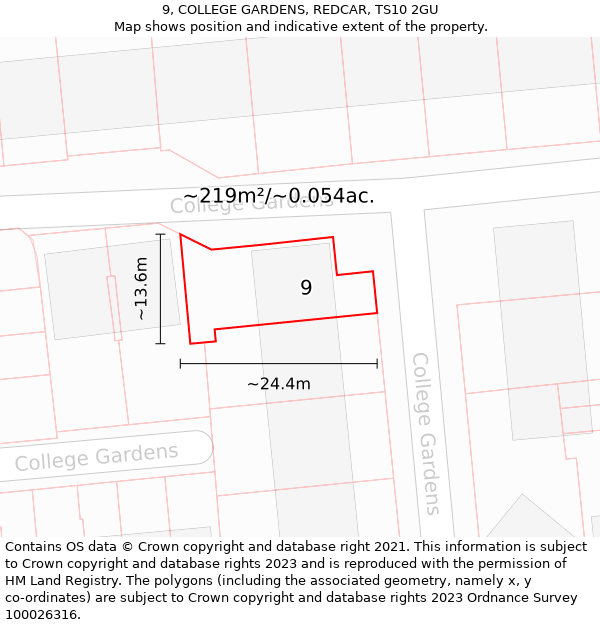 9, COLLEGE GARDENS, REDCAR, TS10 2GU: Plot and title map