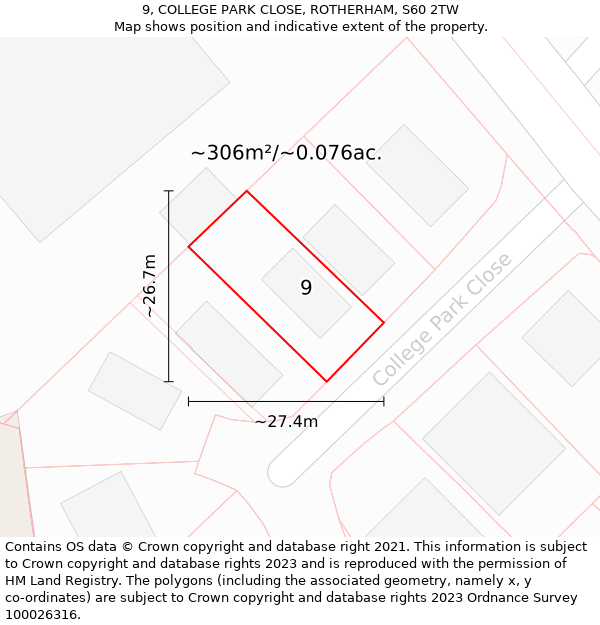 9, COLLEGE PARK CLOSE, ROTHERHAM, S60 2TW: Plot and title map