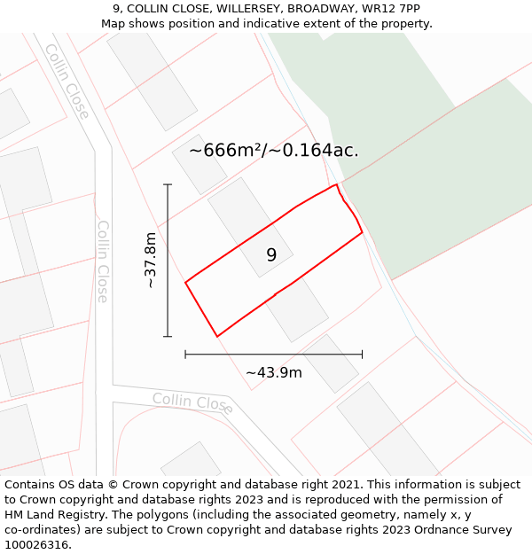 9, COLLIN CLOSE, WILLERSEY, BROADWAY, WR12 7PP: Plot and title map