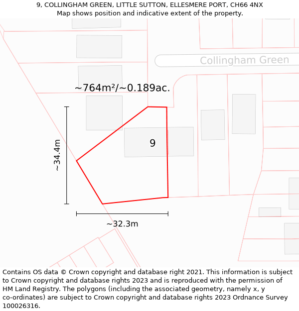 9, COLLINGHAM GREEN, LITTLE SUTTON, ELLESMERE PORT, CH66 4NX: Plot and title map